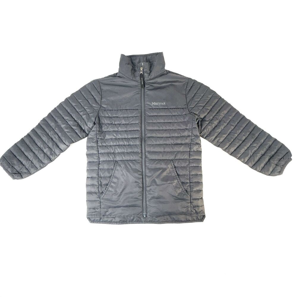 Marmot Youth Medium Puffer Jacket Gray 700 Fill Down Coat Full Zip Ski Winter